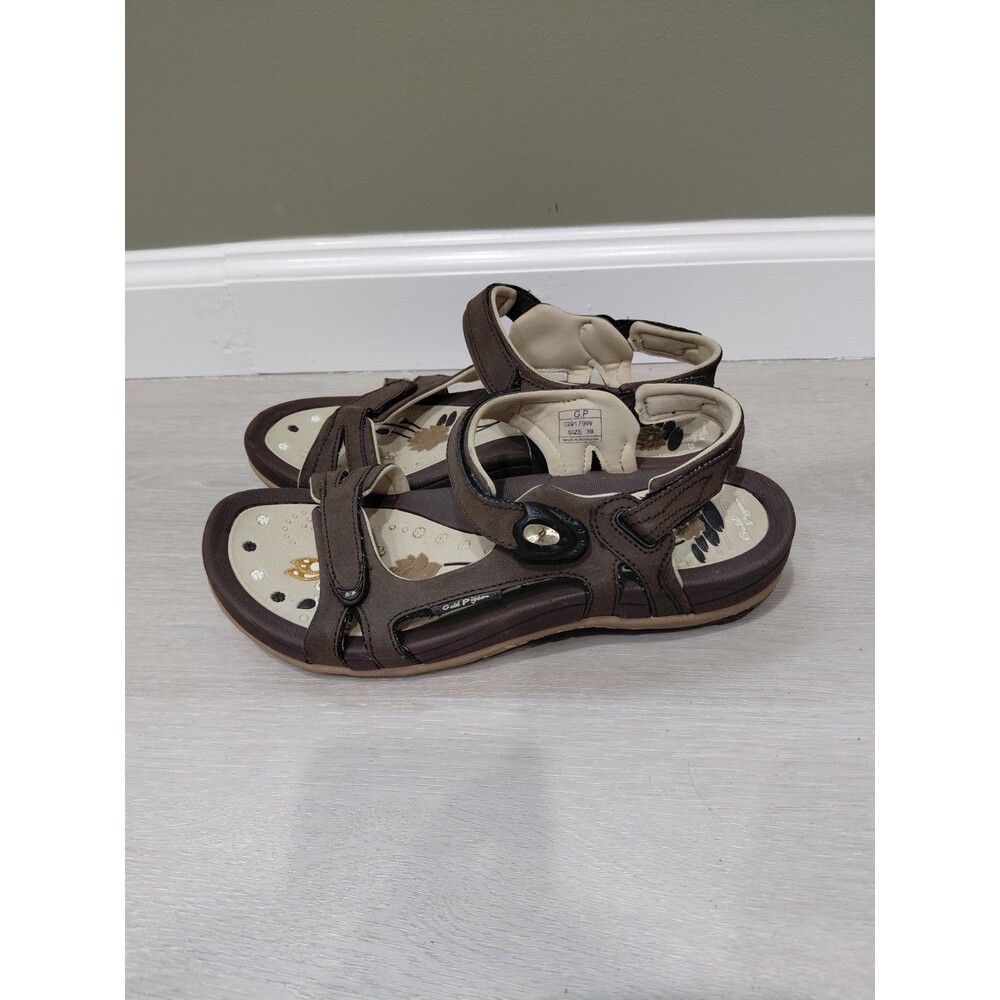 Gold Pigeon Womens Sport Sandals Rubber Floral Brown Size 39EU 8US